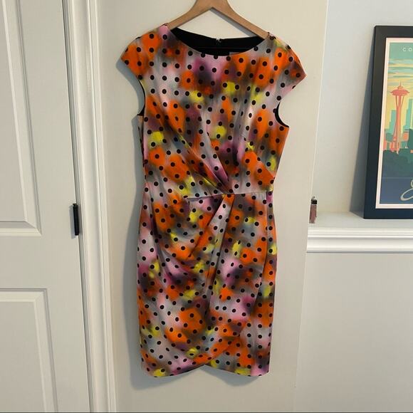 Lela Rose Red Pink Yellow Polka Dot Sheath Mini Dress 12 - Picture 15 of 16